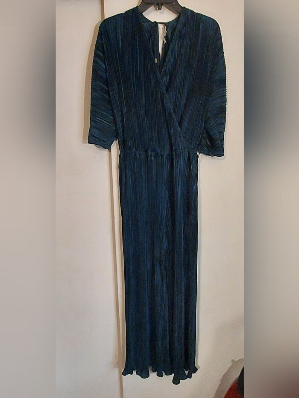 Easel Teal Blue Plisse Pleated Wrap Jumpsuit Wide Leg Boho - Size S